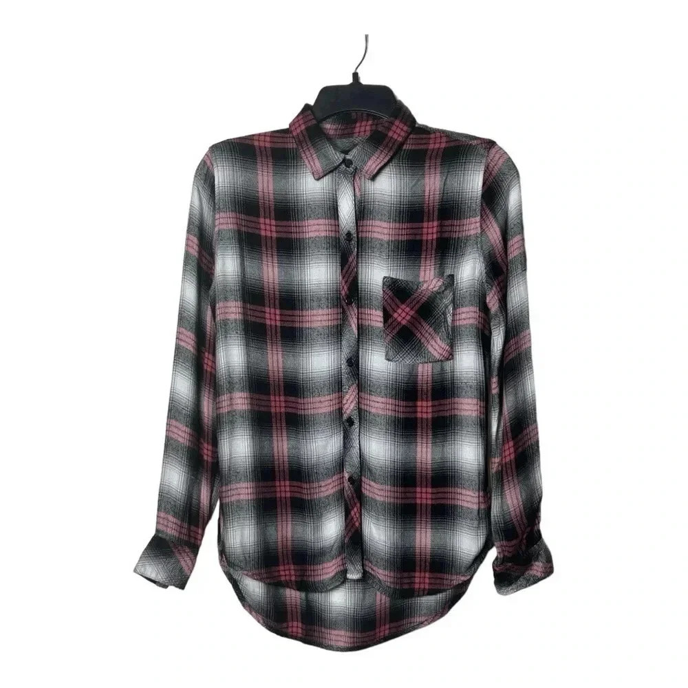 1498. RAILS HUNTER LONG SLEEVE‎ BUTTON UP TOP SIZE XSMALL PINK/BROWN/WHITE - Picture 3 of 11